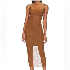 REVOLVE AFRM Brown Midi Dress with Sheer Detail